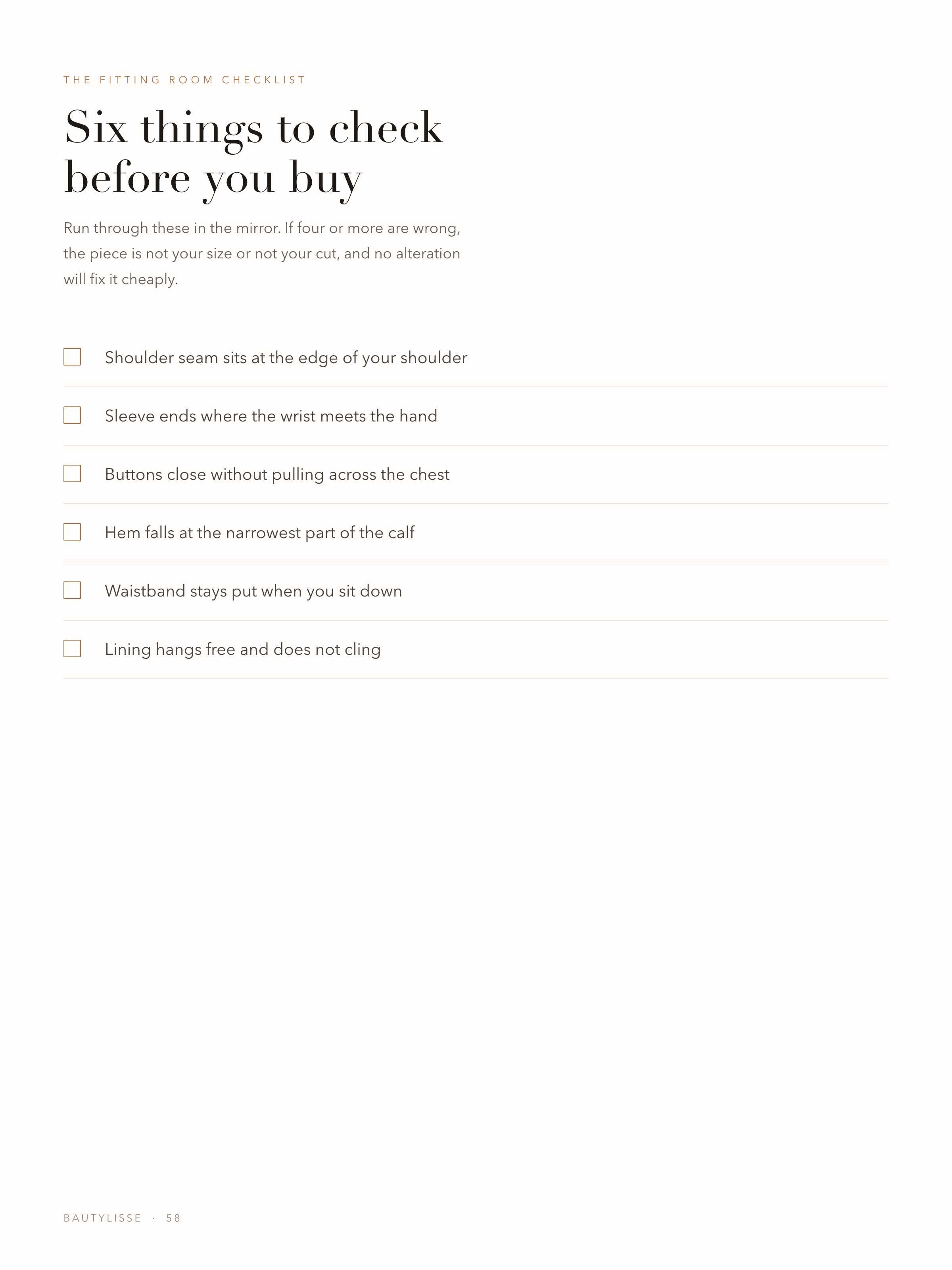The fitting room checklist